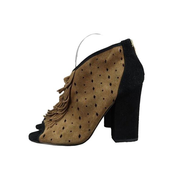 Jessica Simpson Shoes Womens 8.5 Bootie Fringe Open Toe Two Tone Leather Fashion - Picture 4 of 13